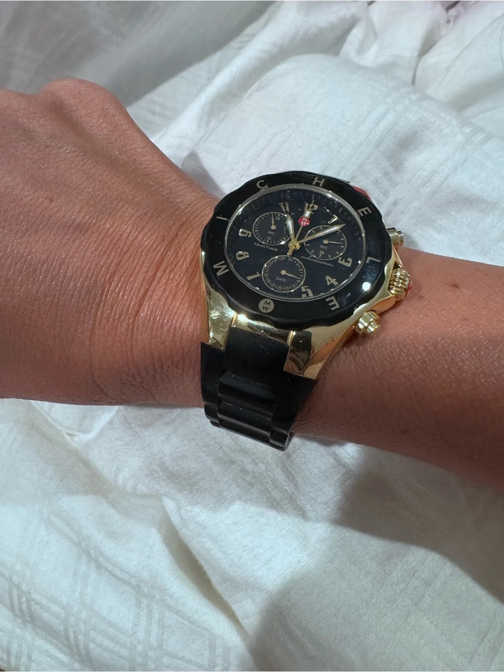 Women's MICHELE Black and Gold Chronograph Watch - Classic Dress Style